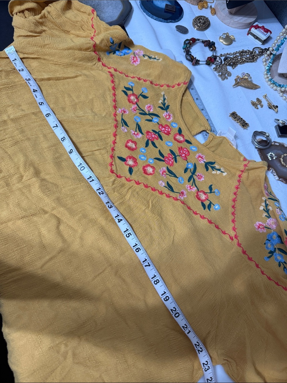 Embroidered Boho Women’s Top - Mustard - Picture 4 of 12